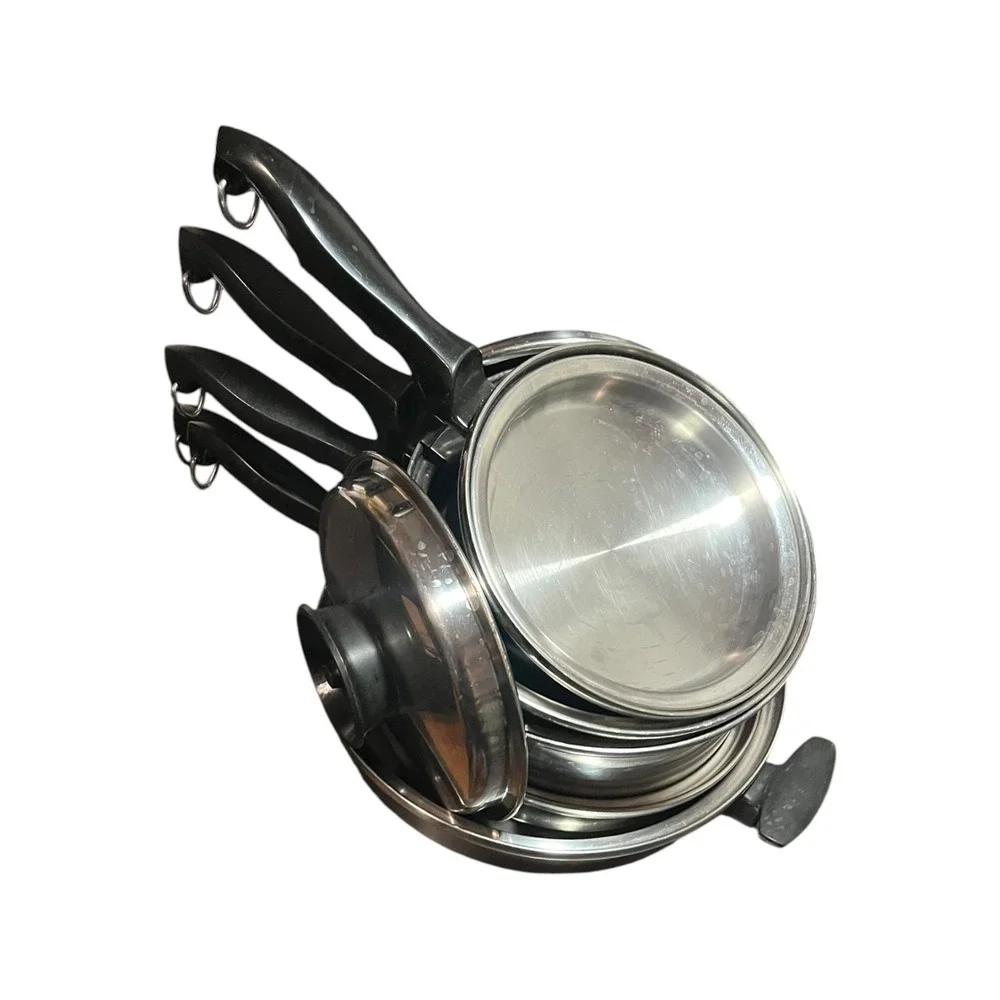 Vtg Chef's Ware Multi-Ply Stainless Steel Cookware Set 5 Pots Pans w/3 Lids lot